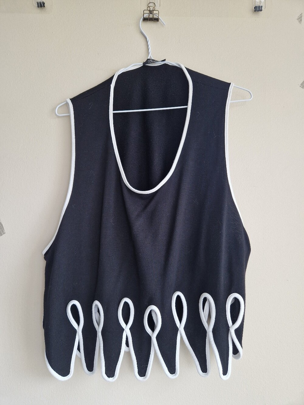 Black Sleeveless Loop-Trim Women's Top